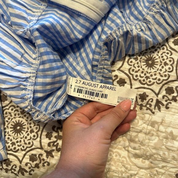 EUC English Factory Gingham Check & Stripe Mixed Blouse Size Medium - Picture 9 of 10